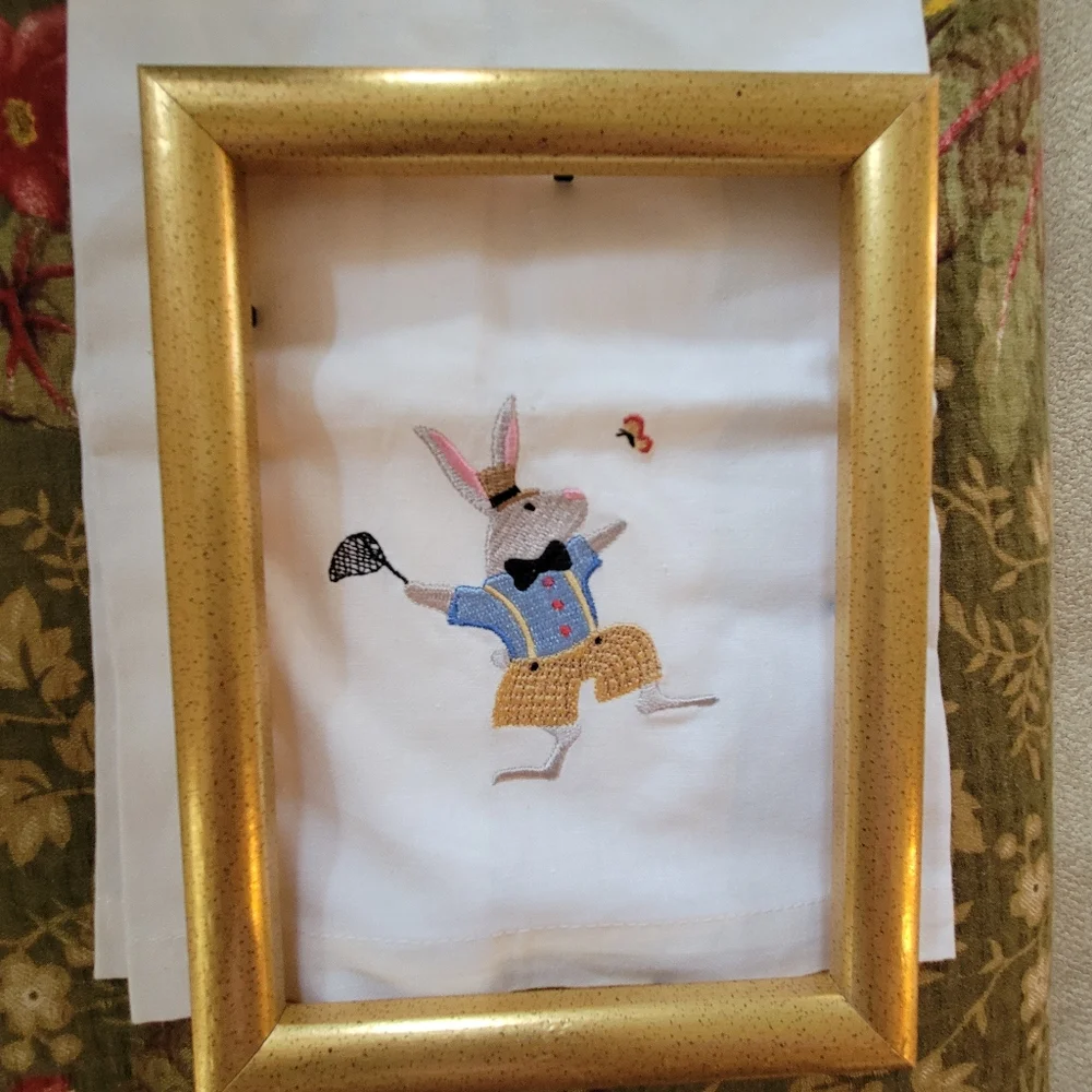 Embroidered Bunny Cotton Tea Towel Butterfly Easter Cute! FINAL PRICE!